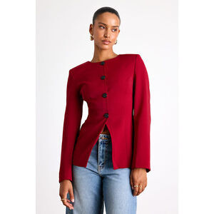 Lulus Elyna Dark Red Button-front Blazer - Size S